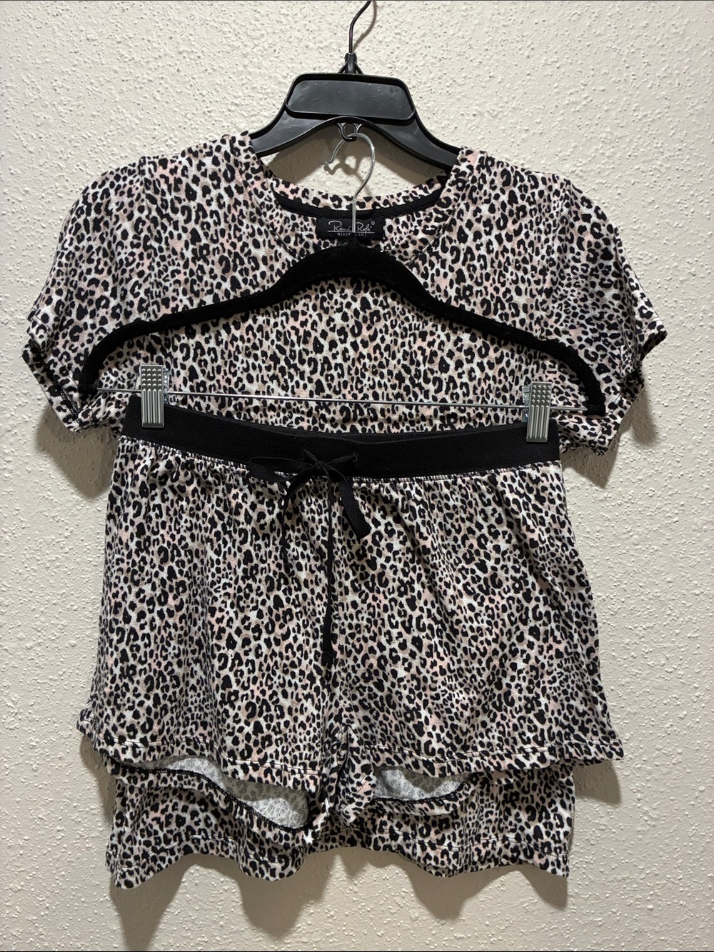 Rene Rofe Leopard Print Short Pajama Set in Black and Beige